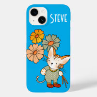 Cute cat holding flowers Personalised text