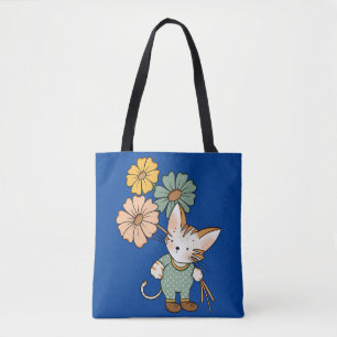 Cute Cat holding flowers Tote Bag