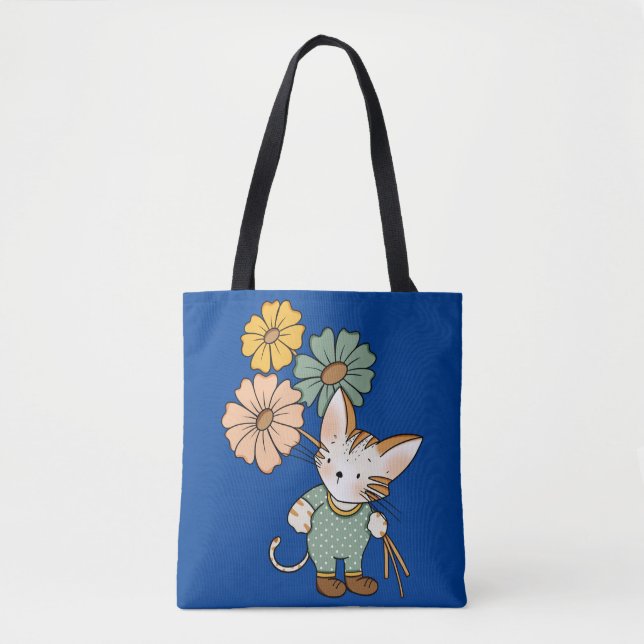 Cute Cat holding flowers  Tote Bag (Front)