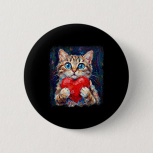 Cute Cat Holding Heart Valentine Kitten Lovers 6 Cm Round Badge