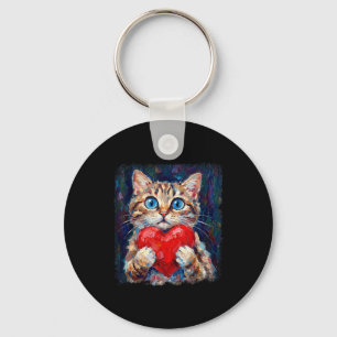 Cute Cat Holding Heart Valentine Kitten Lovers Key Ring