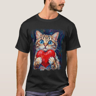 Cute Cat Holding Heart Valentine Kitten Lovers T-Shirt