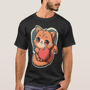 Cute Cat Holding Heart Valentine's Day T-Shirt