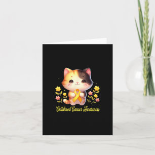 Cute Cat Holding Ribbon Childhood Cancer Awareness Card