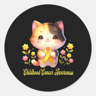Cute Cat Holding Ribbon Childhood Cancer Awareness Classic Round Sticker