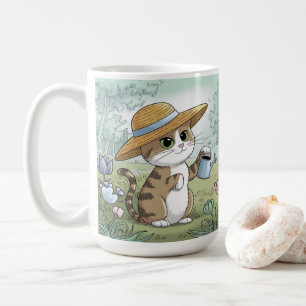 Cute Cat Holding Watering Can Garden Coffee Mug