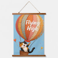 Cute Cat Hot Air Balloon Whimsical Art