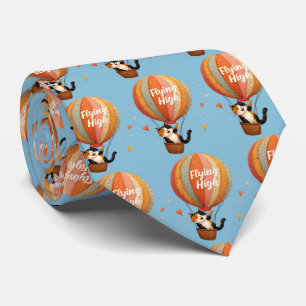 Cute Cat Hot Air Balloon Whimsical Art Tie