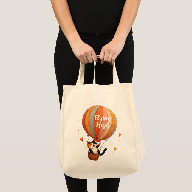 Cute Cat Hot Air Balloon Whimsical Art Tote Bag (Front (Product))