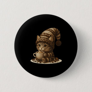 Cute Cat Hot Chocolate Cosy Winter Cocoa Coffee  6 Cm Round Badge