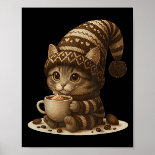 Cute Cat Hot Chocolate Cosy Winter Cocoa Coffee Poster
