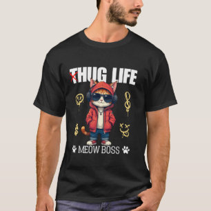 Cute Cat Hug Life Meow Boss Thug Gangster Hiphop L T-Shirt