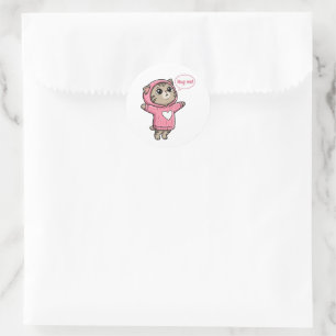 Cute Cat Hug Me Pink Hoodie Heart Sticker