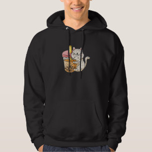 Cute Cat Hugging Milk Tea Boba Bubble Tea Drink Ne Hoodie