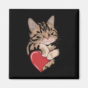 Cute Cat Hugging Valentine Heart Cat Lover  Magnet