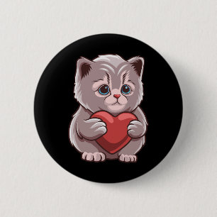 Cute Cat Hugging Valentine Heart Kitty Love Cat 6 Cm Round Badge