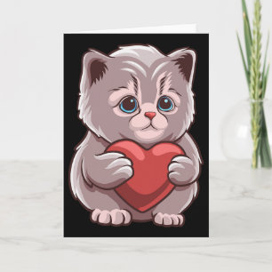 Cute Cat Hugging Valentine Heart Kitty Love Cat Card