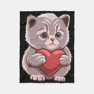 Cute Cat Hugging Valentine Heart Kitty Love Cat Fleece Blanket