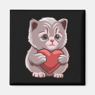 Cute Cat Hugging Valentine Heart Kitty Love Cat  Magnet