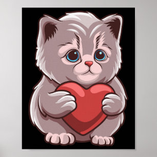 Cute Cat Hugging Valentine Heart Kitty Love Cat Poster