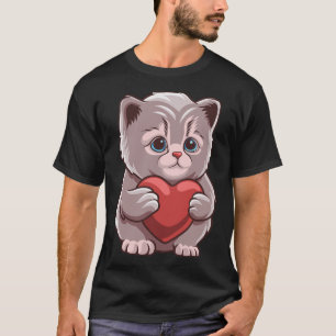 Cute Cat Hugging Valentine Heart Kitty Love Cat T-Shirt
