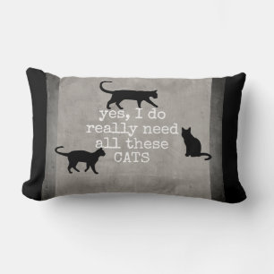 cute cat humour quote distressed grey and white lumbar cushion