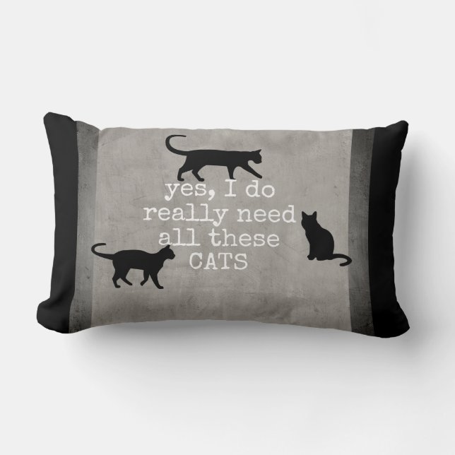 cute cat humour quote distressed grey and white lumbar cushion (Front)