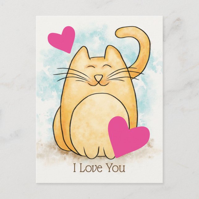 Cute Cat I Love You Hearts Postcard (Front)