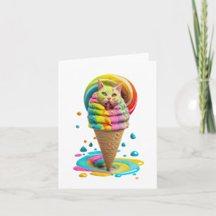 Cute Cat Ice Cream Cone colourful Card