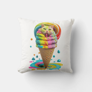 Cute Cat Ice Cream Cone colourful Cushion