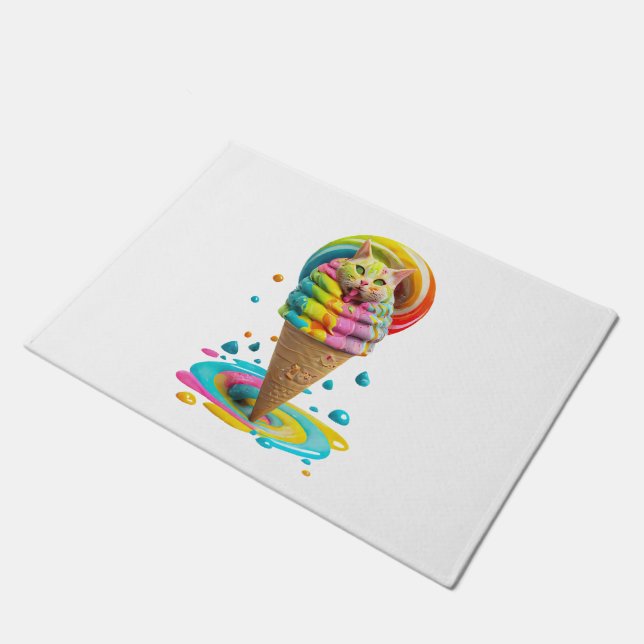 Cute Cat Ice Cream Cone colourful Doormat (Angled)