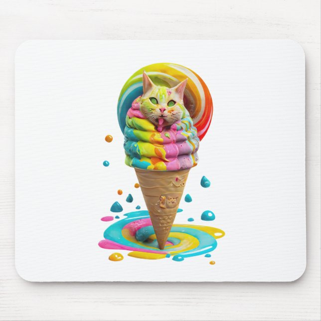 Cute Cat Ice Cream Cone colourful Mouse Pad (Front)
