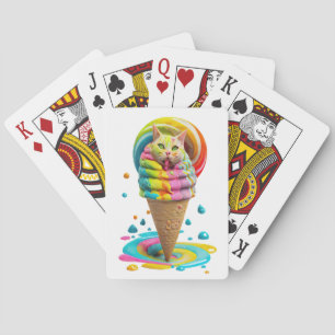 Cute Cat Ice Cream Cone colourful Playing Cards