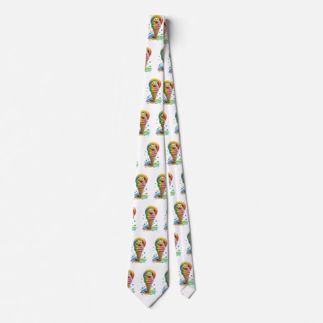 Cute Cat Ice Cream Cone colourful Tie (Front)