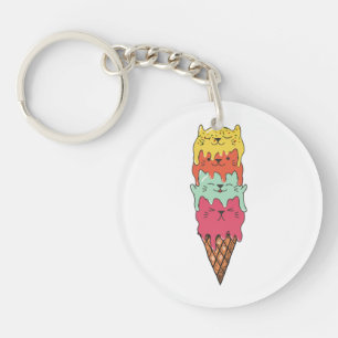 Cute Cat Ice Cream Kawaii Kittens Key Ring