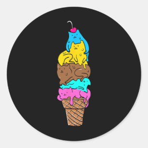 Cute Cat Ice Cream - Kitty Cat Dessert Shirt Classic Round Sticker
