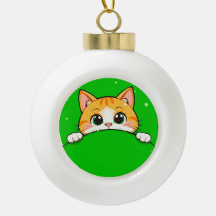 Cute Cat Illustration Ceramic Ball Christmas Ornament