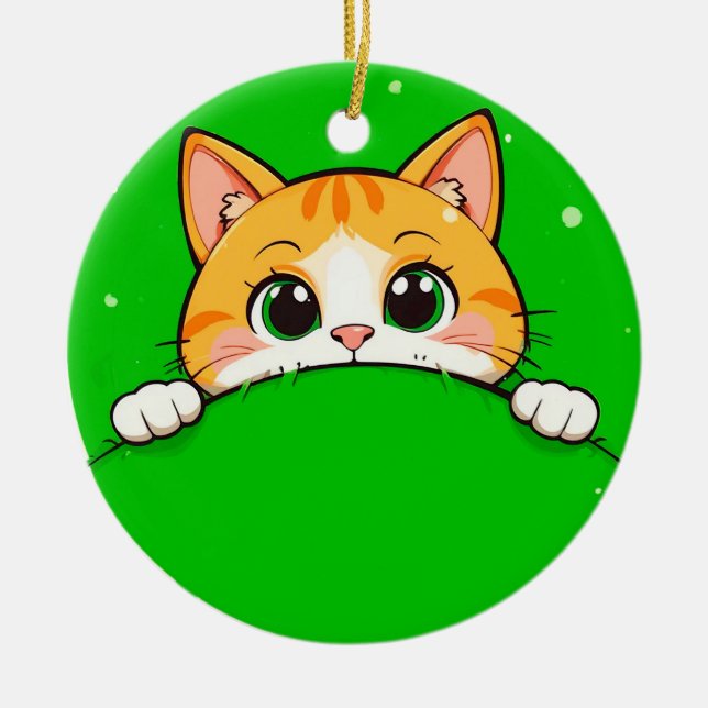 Cute Cat Illustration Ceramic Ornament (Front)