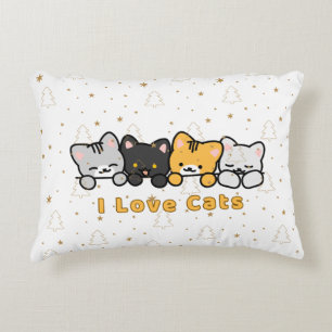 Cute Cat Illustration I Love Cats Kawaii Cartoon D Decorative Cushion