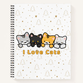 Cute Cat Illustration I Love Cats Kawaii Cartoon D Notebook