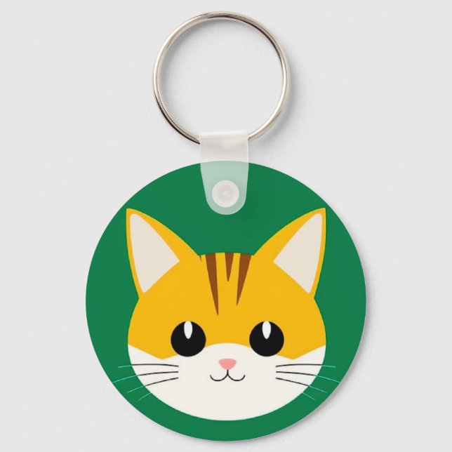 Cute Cat Illustration Key Ring (Front)