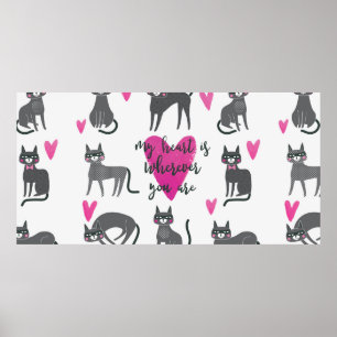 Cute cat illustration. Love lettering Poster