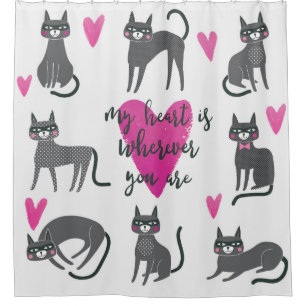 Cute cat illustration. Love lettering Shower Curtain