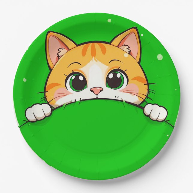 Cute Cat Illustration Paper Plate (Front)