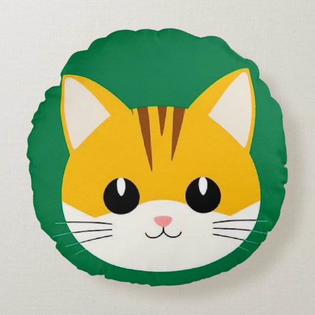 Cute Cat Illustration Round Cushion (Front)