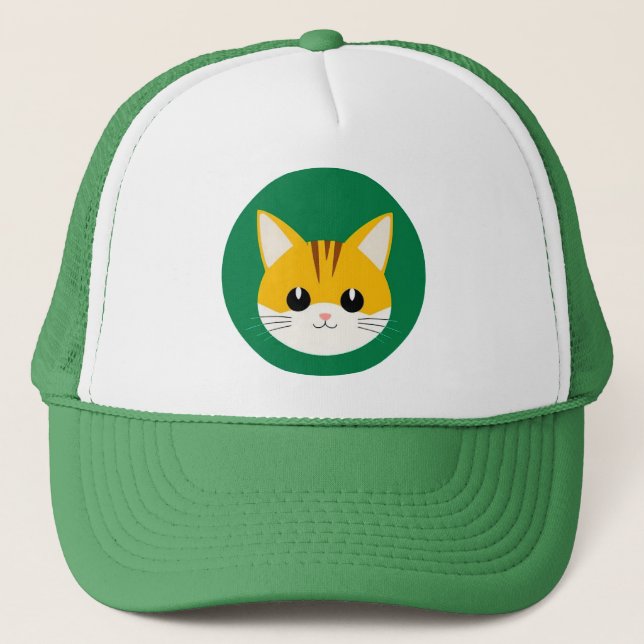 Cute Cat Illustration Trucker Hat (Front)