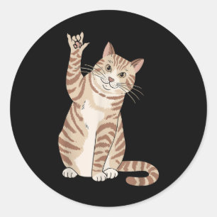 Cute Cat Ily Hand Gesture Asl Hearing Loss Deaf Aw Classic Round Sticker