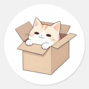 Cute Cat in a Box Kawaii Sticker Design