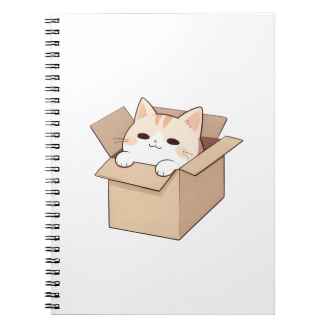 Cute Cat in a Box Kawaii Sticker Design Notebook (Front)