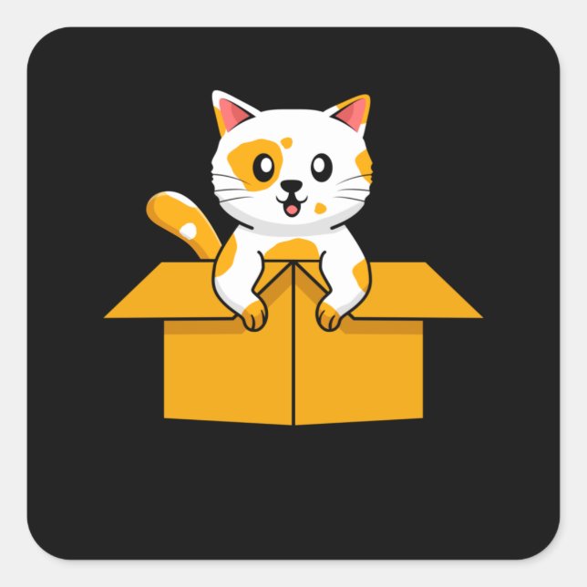Cute Cat In A Cardboard Box Cat Lover Fun Square Sticker (Front)